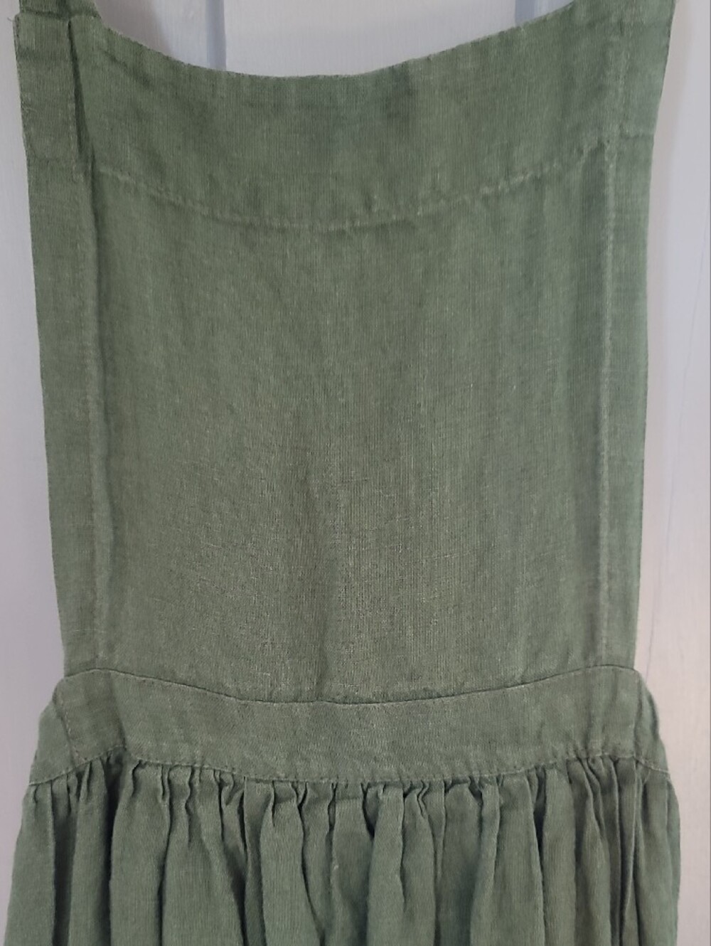 Sleeveless Linen Overall Dress with Square Neck in Olive - Picture 2 of 5